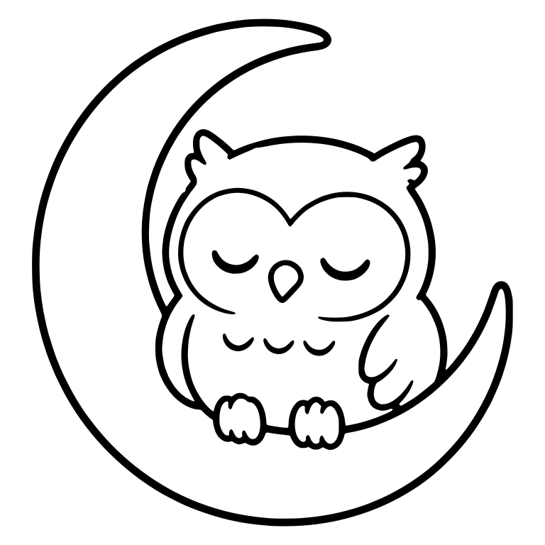 Sleepy Owl Sitting on a Crescent Moon Facing Front — free animal SVG cut file