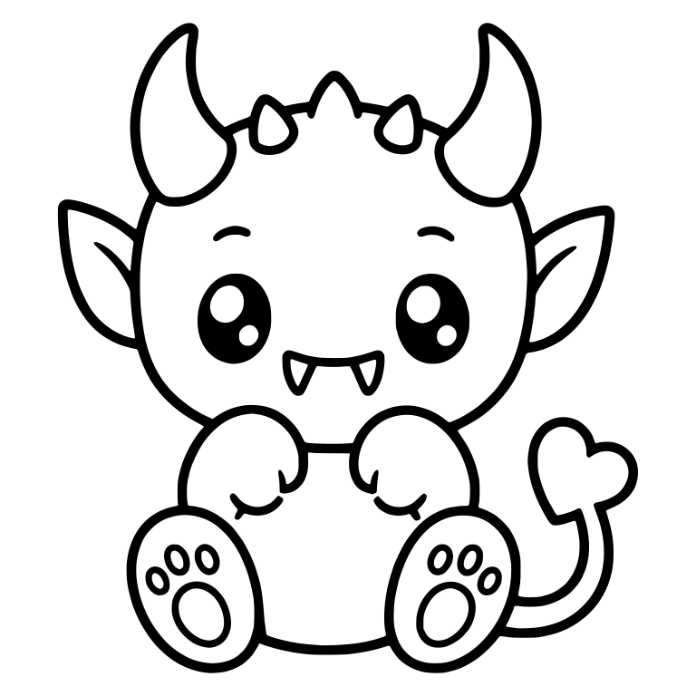 Chubby Baby Devil Sitting With Paw Pads and Heart Tail — free fantasy-creature SVG cut file