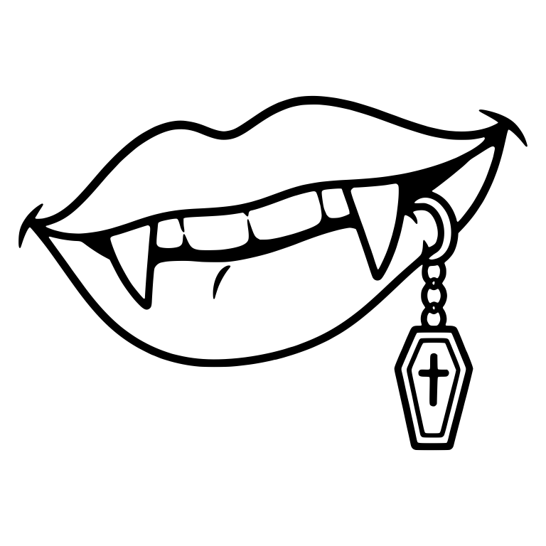 Vampire Mouth with Coffin Charm on a Short Chain — free fantasy-creature SVG cut file