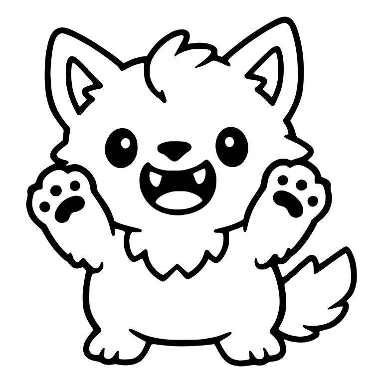 Cheerful Kawaii Wolf Pup Cheering With Paws Up and Tuft — free animal SVG cut file