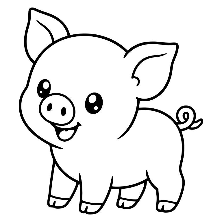 Standing Piglet With Open Smile and Curly Tail — free animal SVG cut file