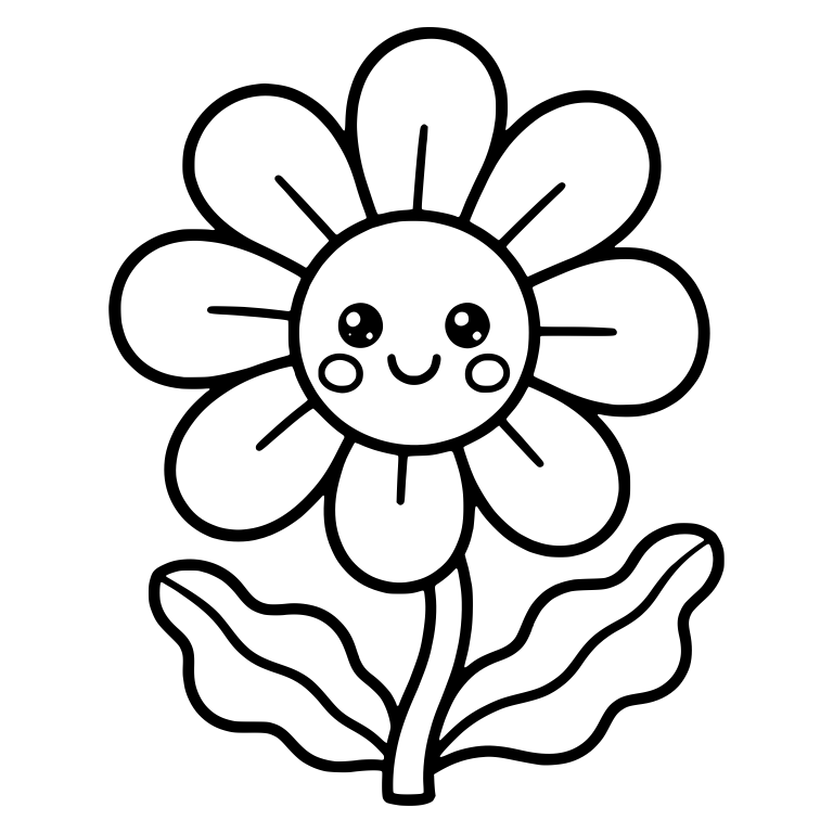 Kawaii Daisy With Blushing Cheeks And Wavy Leaves — free floral SVG cut file