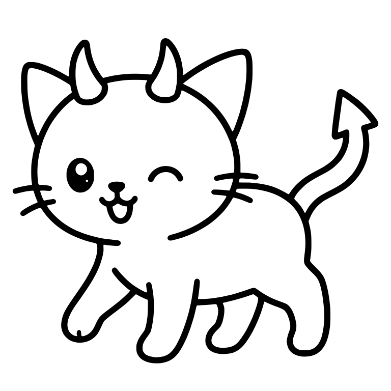 Winking Kawaii Cat With Devil Horns Walking — free animal SVG cut file