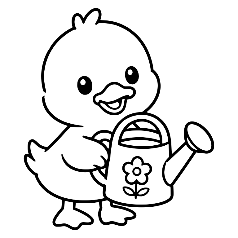 Duckling Holding Flower Watering Can — free animal SVG cut file