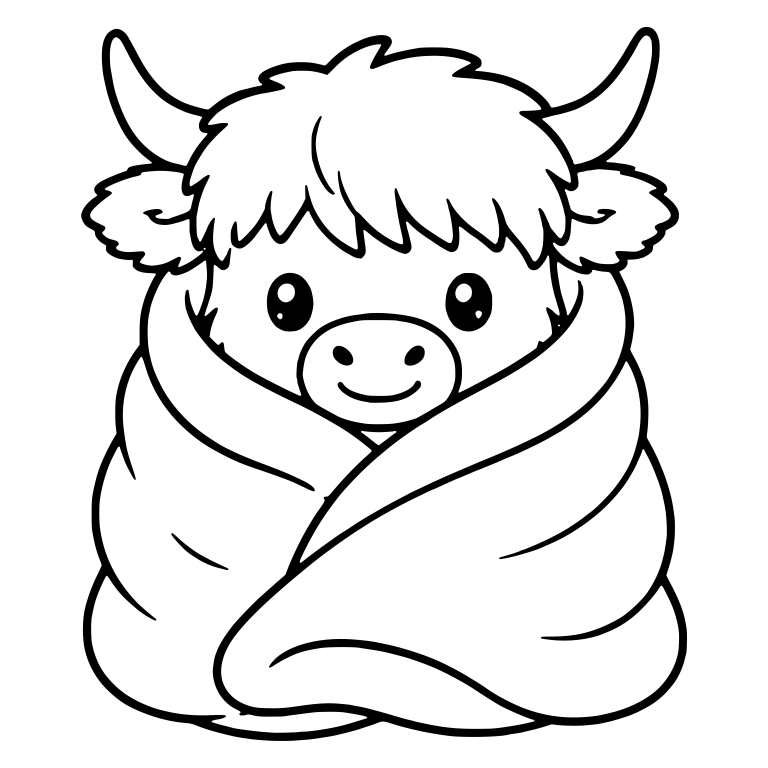 Highland Cow Wrapped Snugly in a Blanket — free animal SVG cut file