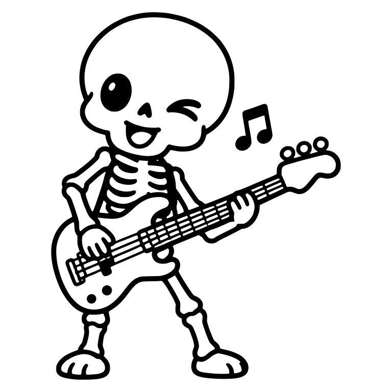 Winking Skeleton Bassist With Music Note — free skeleton SVG cut file
