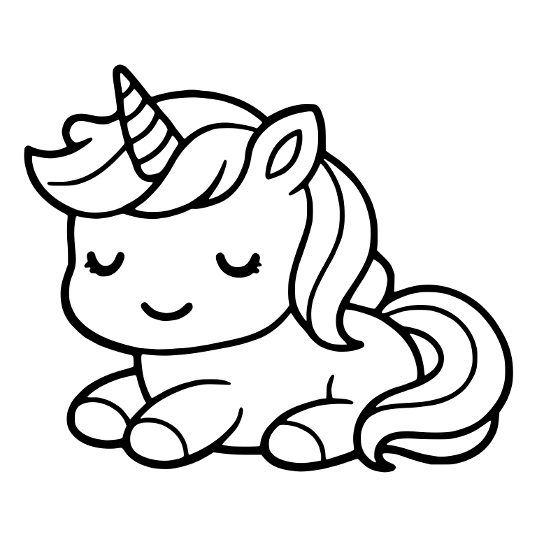 Sleeping Unicorn Lying Down with Closed Eyes — free fantasy-creature SVG cut file