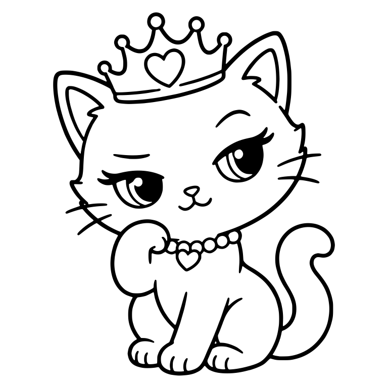 Sitting Princess Kitten With Pearl Necklace And Raised Paw — free animal SVG cut file