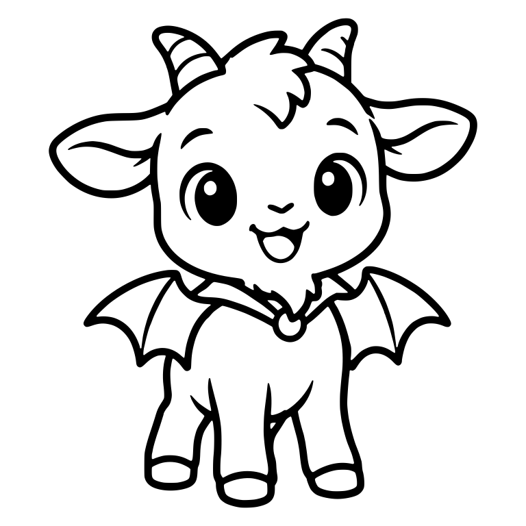 Baby Goat With Large Spread Bat Wings Front View — free animal SVG cut file
