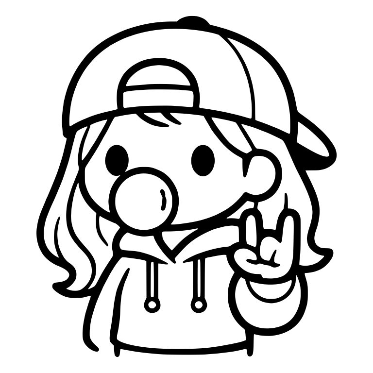 Kawaii Girl in Backwards Cap Blowing Bubblegum — free characters SVG cut file