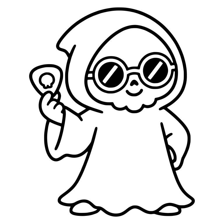 Kawaii Grim Reaper in Round Sunglasses Holding Skull Pick — free characters SVG cut file