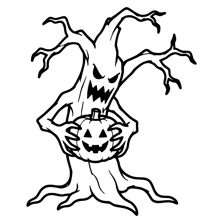 Leaning Tree Cradling a Jack-o'-Lantern at Its Chest — free floral SVG cut file