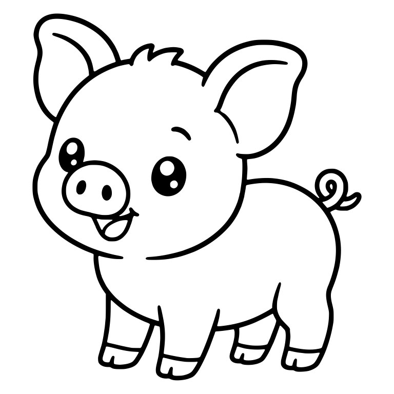 Standing Piglet With Big Ears And Curly Tail — free animal SVG cut file
