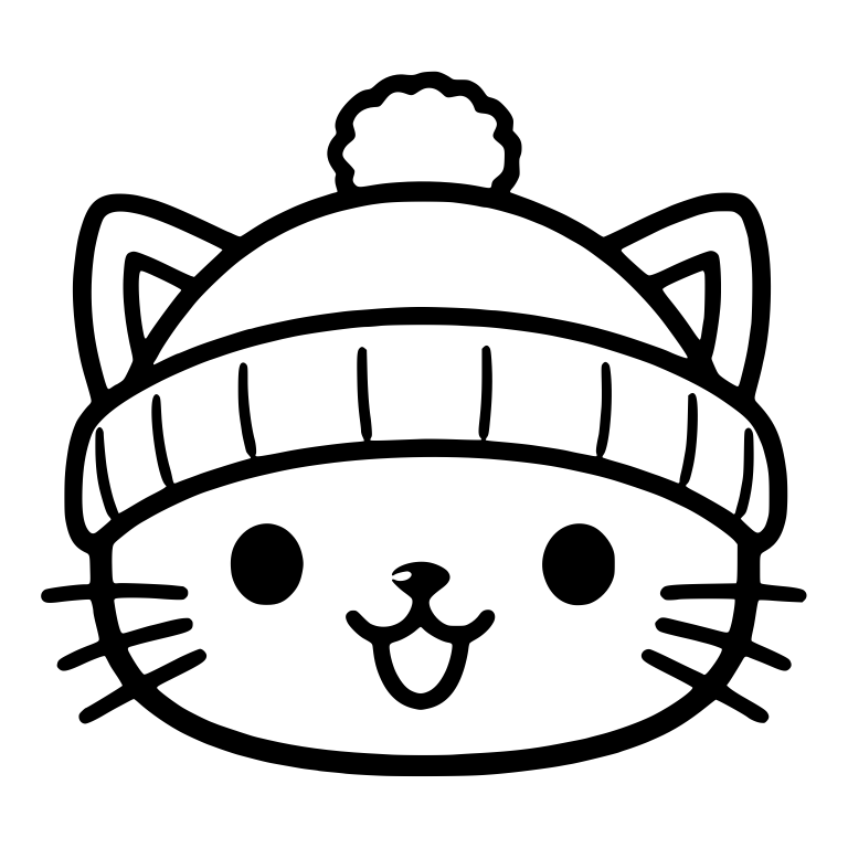 Happy Open-Mouth Cat in Pom-Pom Beanie — free animal SVG cut file