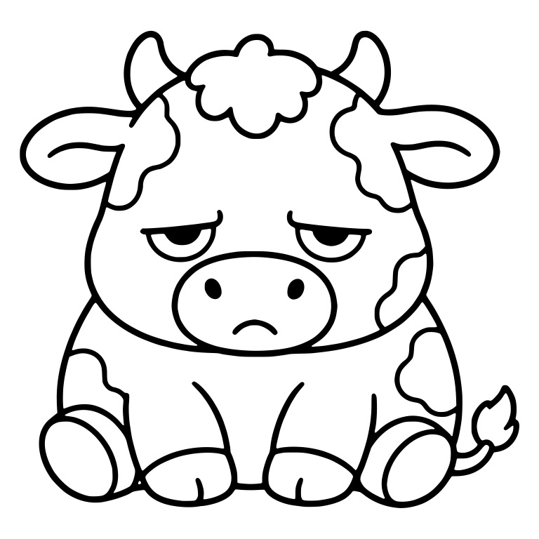 Sitting Grumpy Cow With Curly Forelock and Droopy Eyes — free animal SVG cut file