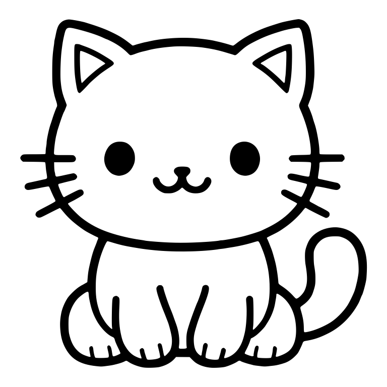 Kawaii Cat Sitting With Three Whiskers And Curled Tail — free animal SVG cut file
