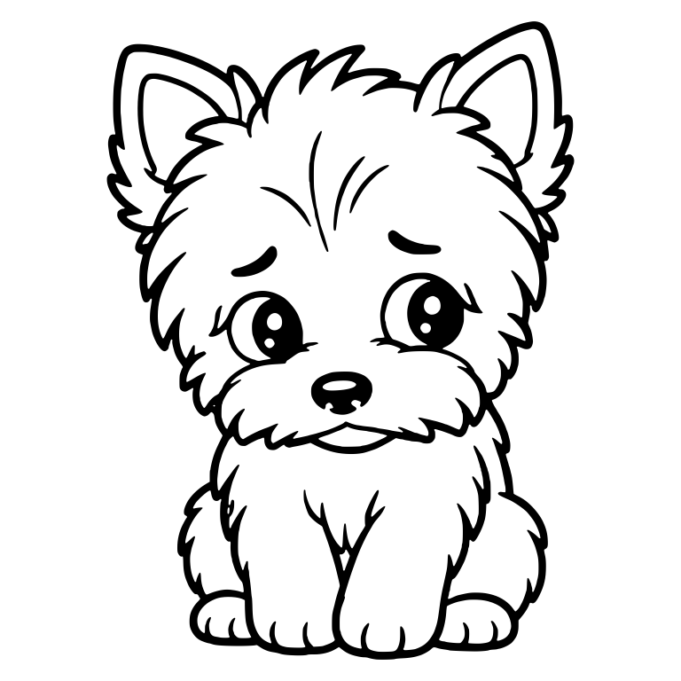Sad Yorkie Puppy Sitting With Worried Eyes — free animal SVG cut file