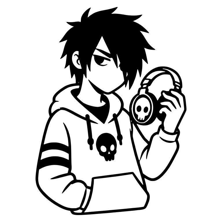 Emo Boy in Skull Hoodie Holding Skull Headphones — free characters SVG cut file