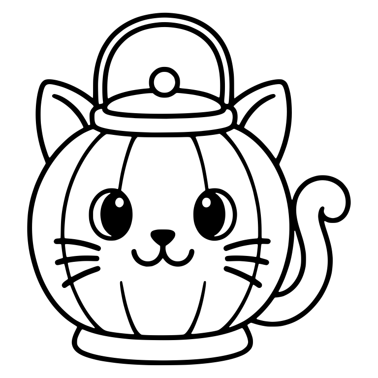 Cat Pumpkin Lantern with Curly Tail and Arched Handle — free animal SVG cut file