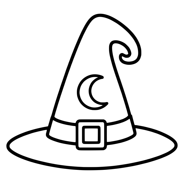 Witch Hat with Single Crescent Moon and Spiral Tip — free objects SVG cut file