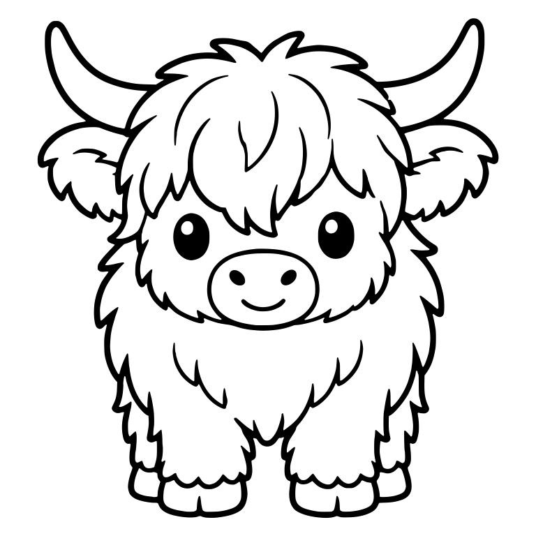Fluffy Highland Calf Standing Facing Forward — free animal SVG cut file