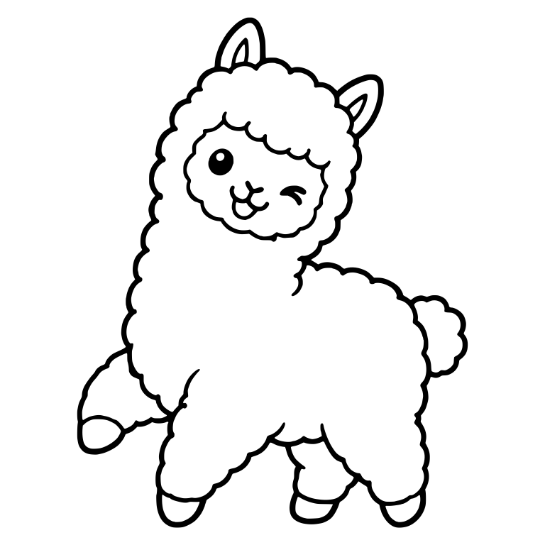 Winking Kawaii Alpaca with Raised Leg and Tongue Out — free animal SVG cut file