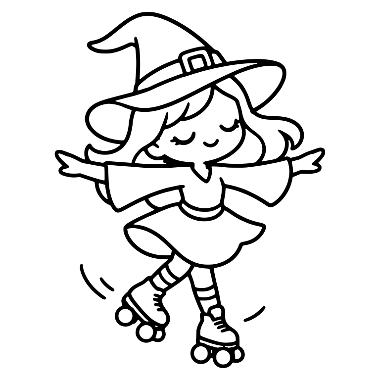 Spinning Roller Skating Witch With Arms Wide — free characters SVG cut file