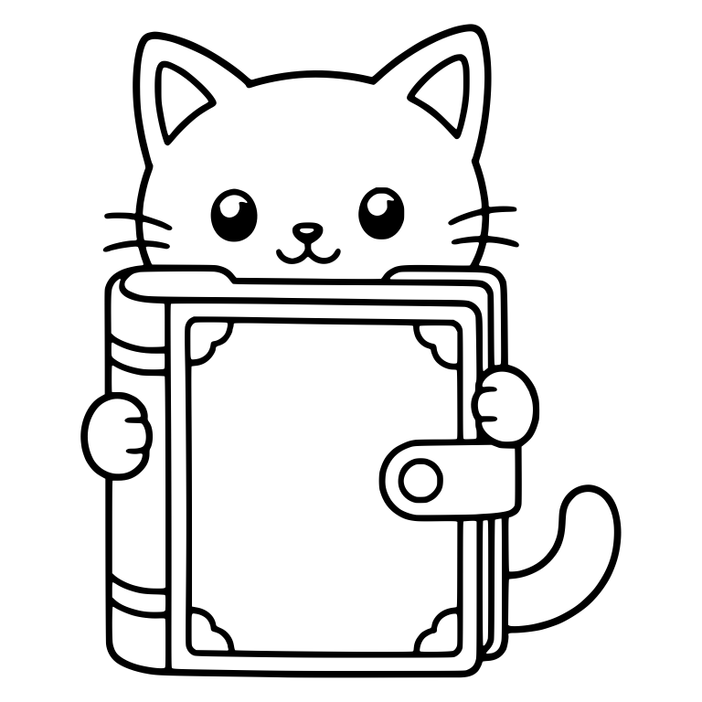 Kawaii Cat Hugging a Closed Book With a Clasp Strap — free animal SVG cut file
