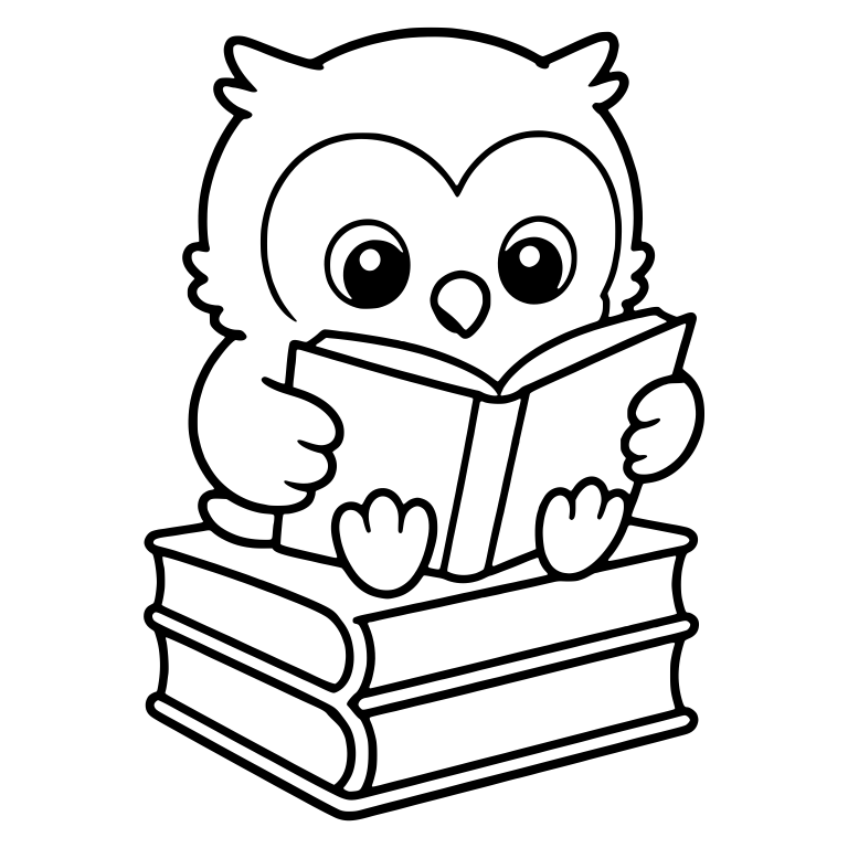 Owl Reading an Open Book on a Stack of Books — free animal SVG cut file