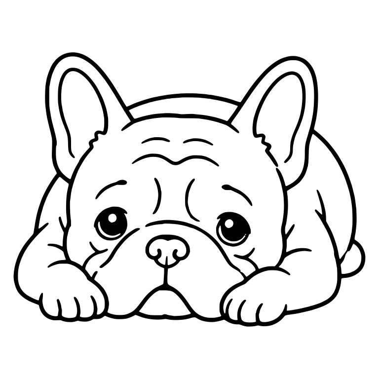 Sad Eyed French Bulldog Lying Down With Paws Forward — free animal SVG cut file