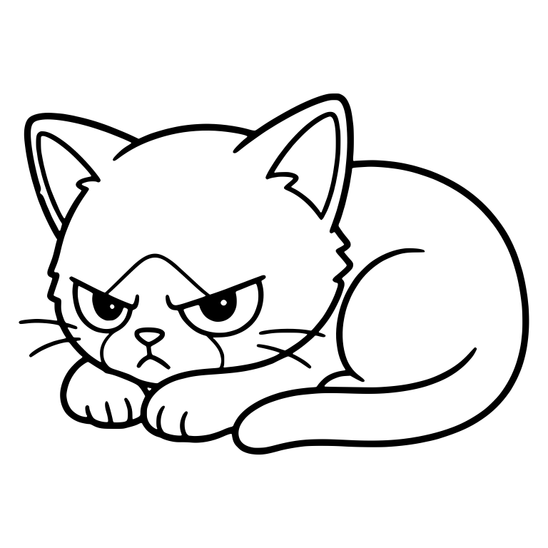 Scowling Kitten Curled Up Lying Down — free animal SVG cut file