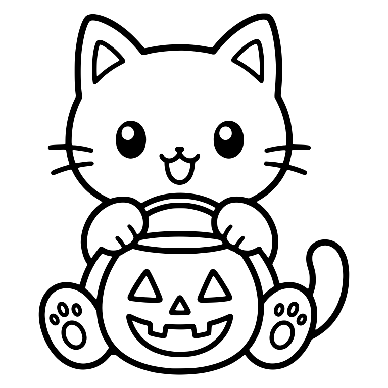 Sitting Cat Hugging Jack-O-Lantern Candy Bucket — free animal SVG cut file