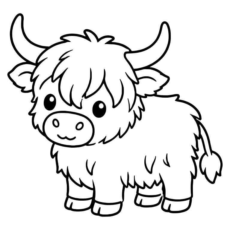 Standing Highland Calf with Shaggy Bangs and Long Horns — free animal SVG cut file