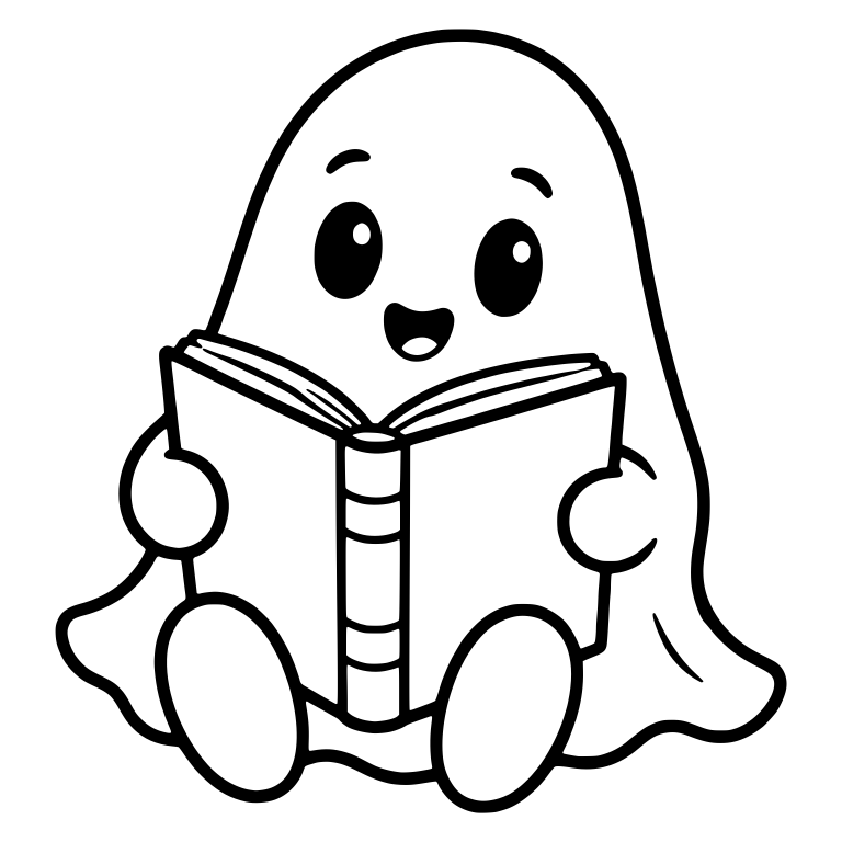 Cute Ghost Reading Open Book With Trailing Hem — free fantasy-creature SVG cut file