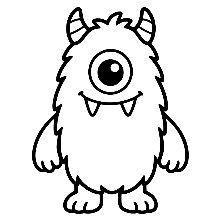 Tall Fuzzy One-Eyed Monster With Striped Horns And Grin — free fantasy-creature SVG cut file