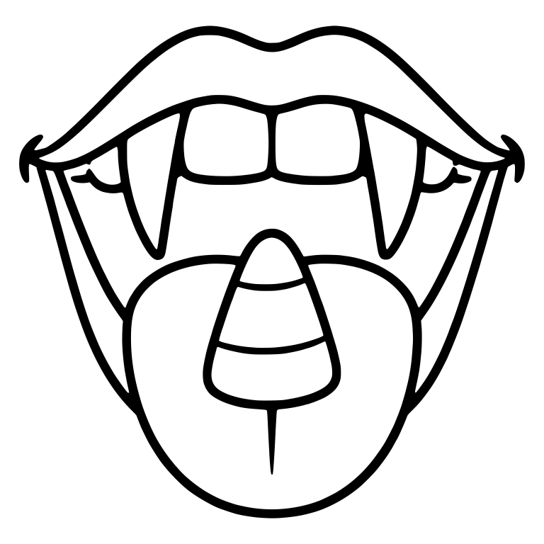 Vampire Mouth with Candy Corn on Tongue, Curled Corners — free fantasy-creature SVG cut file