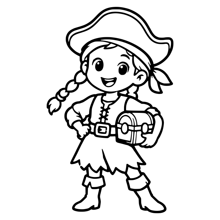 Pirate Girl With Braids Holding a Treasure Chest — free characters SVG cut file