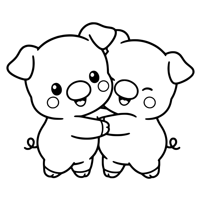 Blushing Piglet Twins Hugging — free animal SVG cut file