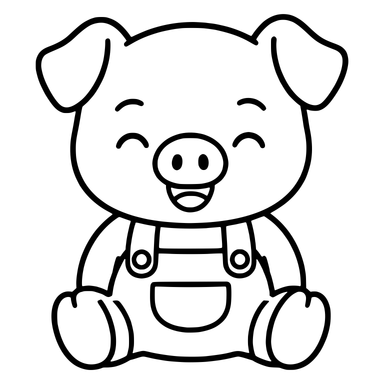 Laughing Sitting Piglet in Buttoned Overalls — free animal SVG cut file