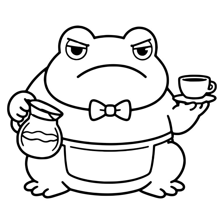 Grumpy Barista Frog With Coffee Pot and Cup on Saucer — free animal SVG cut file
