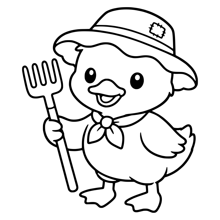 Duckling With Neckerchief, Patched Hat and Pitchfork — free animal SVG cut file