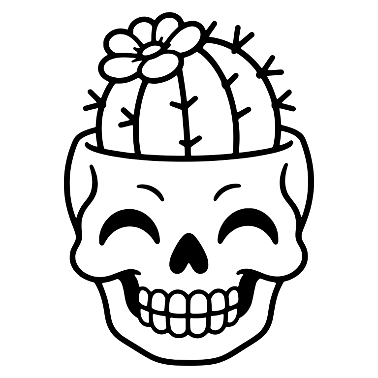 Laughing Skull Planter With Flowering Pincushion Cactus — free skeleton SVG cut file