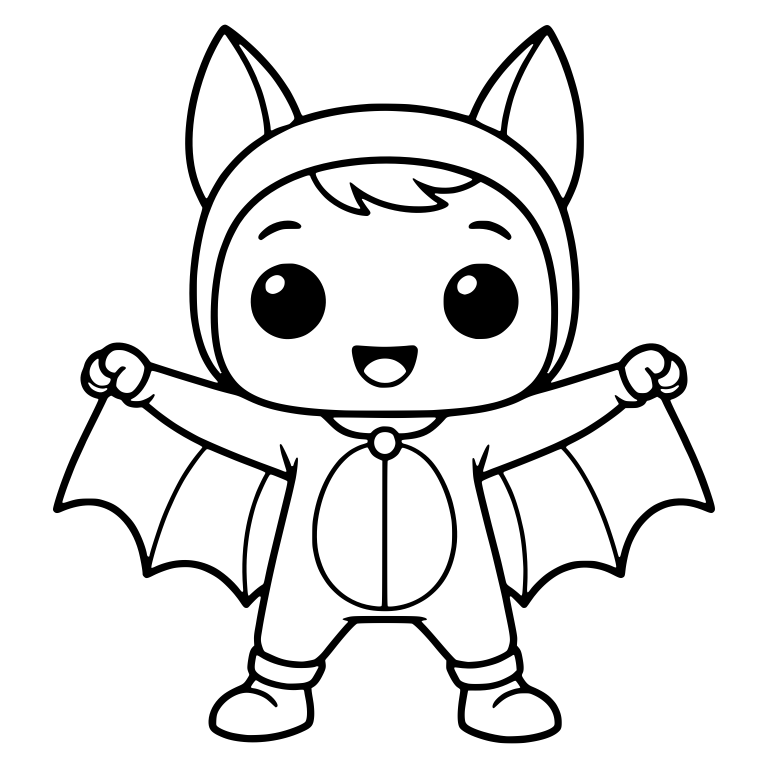 Bat Costume Kid Spreading Wing Sleeves With Open Smile — free characters SVG cut file
