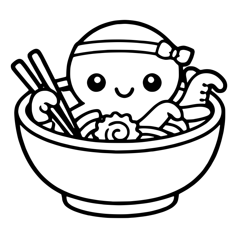 Octopus Wearing Headband With Bow in Ramen Bowl — free animal SVG cut file
