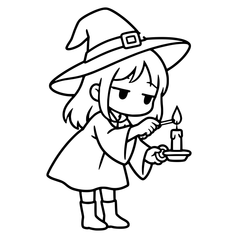 Bored Witch Lighting Candlestick With Match While Standing — free characters SVG cut file