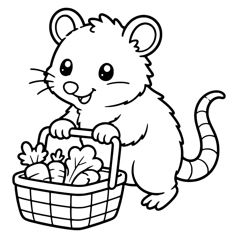Opossum Carrying a Basket of Carrots and Greens — free animal SVG cut file