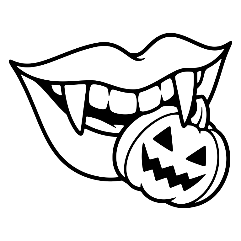 Wide Vampire Grin With Jack-O'-Lantern at Lower Lip — free fantasy-creature SVG cut file