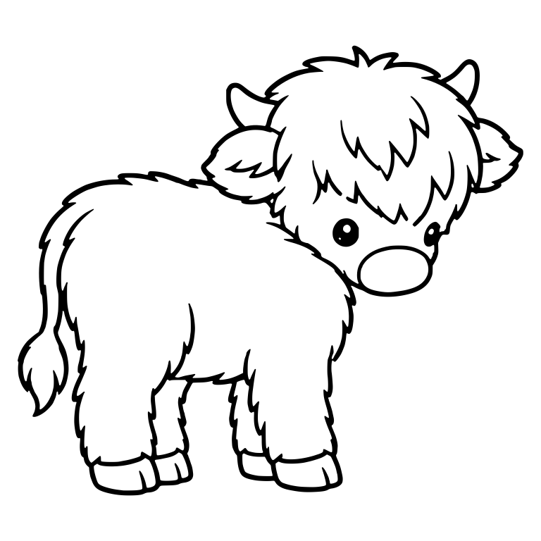 Highland Calf Standing and Glancing Over Its Shoulder — free animal SVG cut file