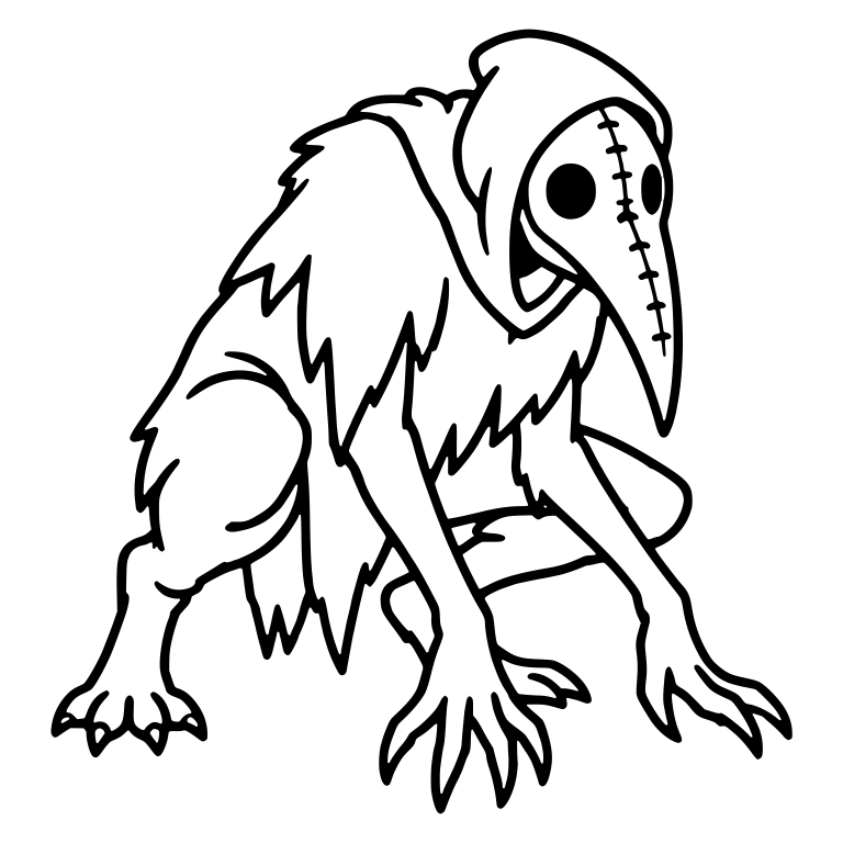 Crouching Plague Doctor Beast With Beak Mask — free fantasy-creature SVG cut file