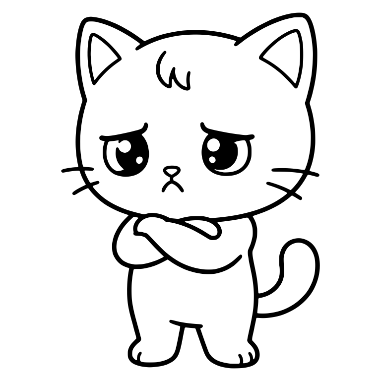 Pouting Kitten Standing with Arms Crossed and Sad Eyes — free animal SVG cut file